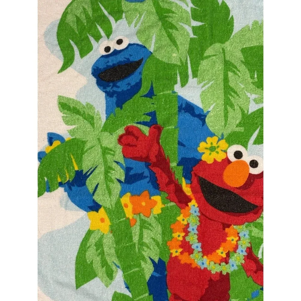 Vintage Sesame Street Elmo & Cookie Monster Aloha Beach Towel Kids Pool Fun